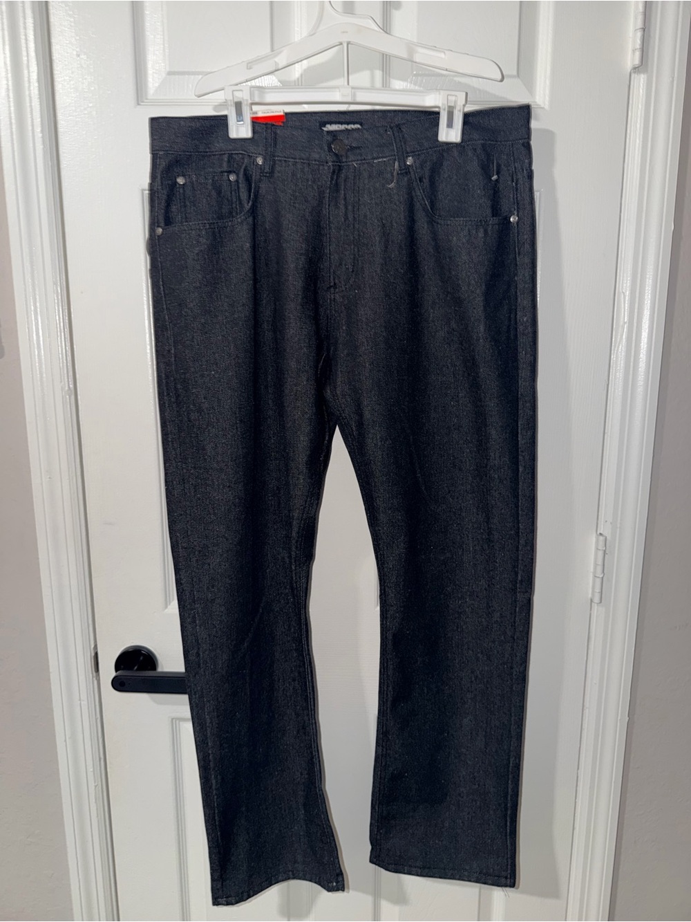 Mecca Men’s Raw Dark Wash Jeans 38x32 Black Red Embroidered NWT